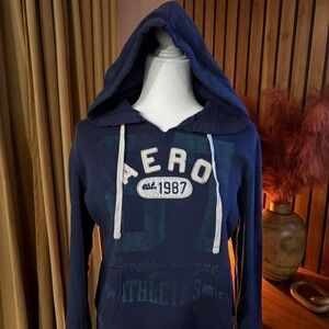 00s/Y2K Aeropostale Navy Blue Graphic Hoodie Athletic Athletic Dept Est 1987 XL